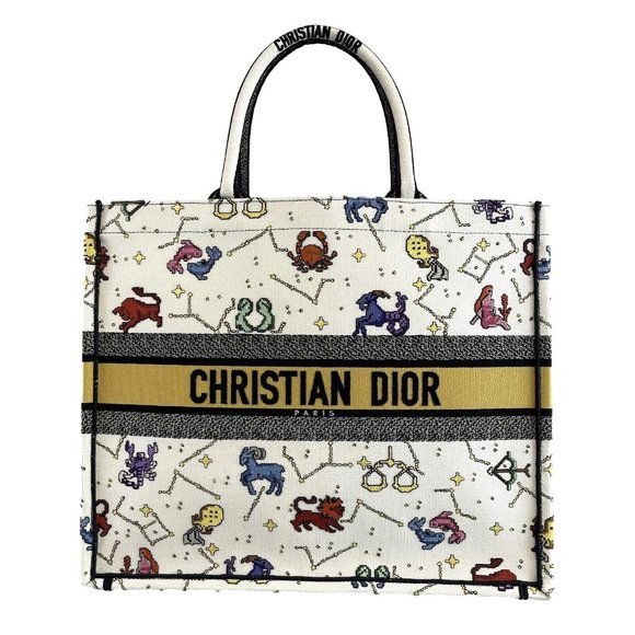 Christian Dior - NEW 2022 Large Pixel Zodiac Embroidered Canvas Book Tote - Picture 1 of 15